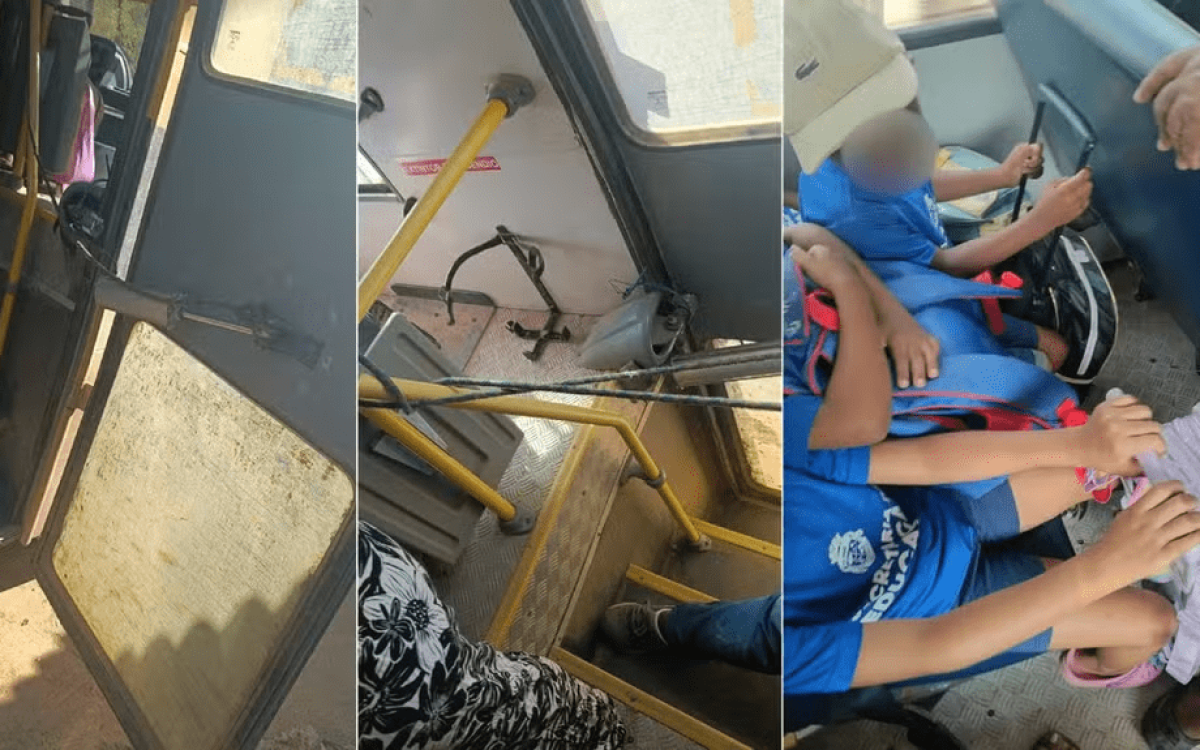 Ônibus escolar com porta amarrada por corda coloca alunos quilombolas em risco em Cabo Frio